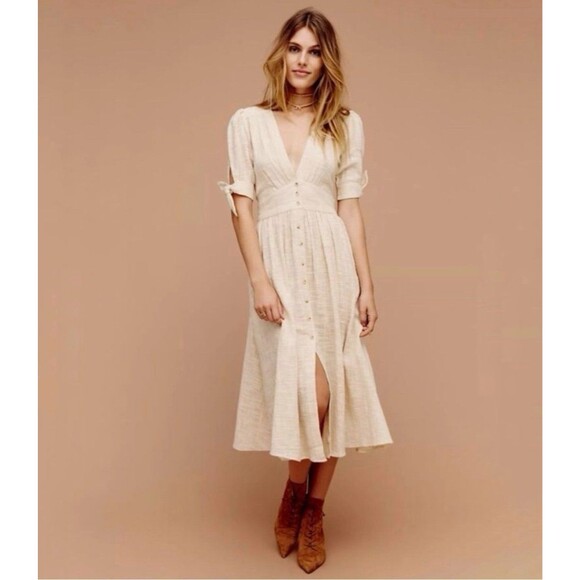 Free People “Love Of My Life” Button Front Midi Dress Size Medium - Picture 1 of 8
